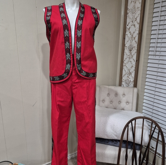 Other - Red Embroidered Women's Pants & Jumpsuit Set